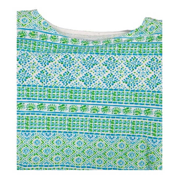 Talbots Blue Geometric Sea Shells Beach Top Womens Size PP Stretch‎ Boat Neck - Picture 6 of 9